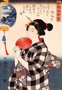 mujer con abanico Utagawa Kuniyoshi Ukiyo e Pinturas al óleo